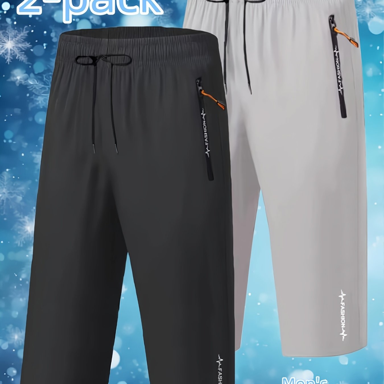 TEMU 2pcs Men's And Women's Cool Casual Sport Capri Pants - Letter Zipper Pocket Stretch Waist Quick-dry Breathable Straight-leg Pants, For Daily