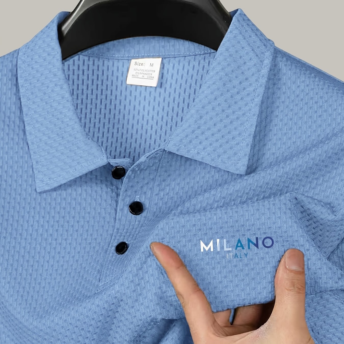 TEMU 2026 Summer Men's Fiber Fabric Breathable Shirt With Letter Print, Waffle Knit Short Sleeve, Summer Business Casual Lapel Top, Versatile T-shirt