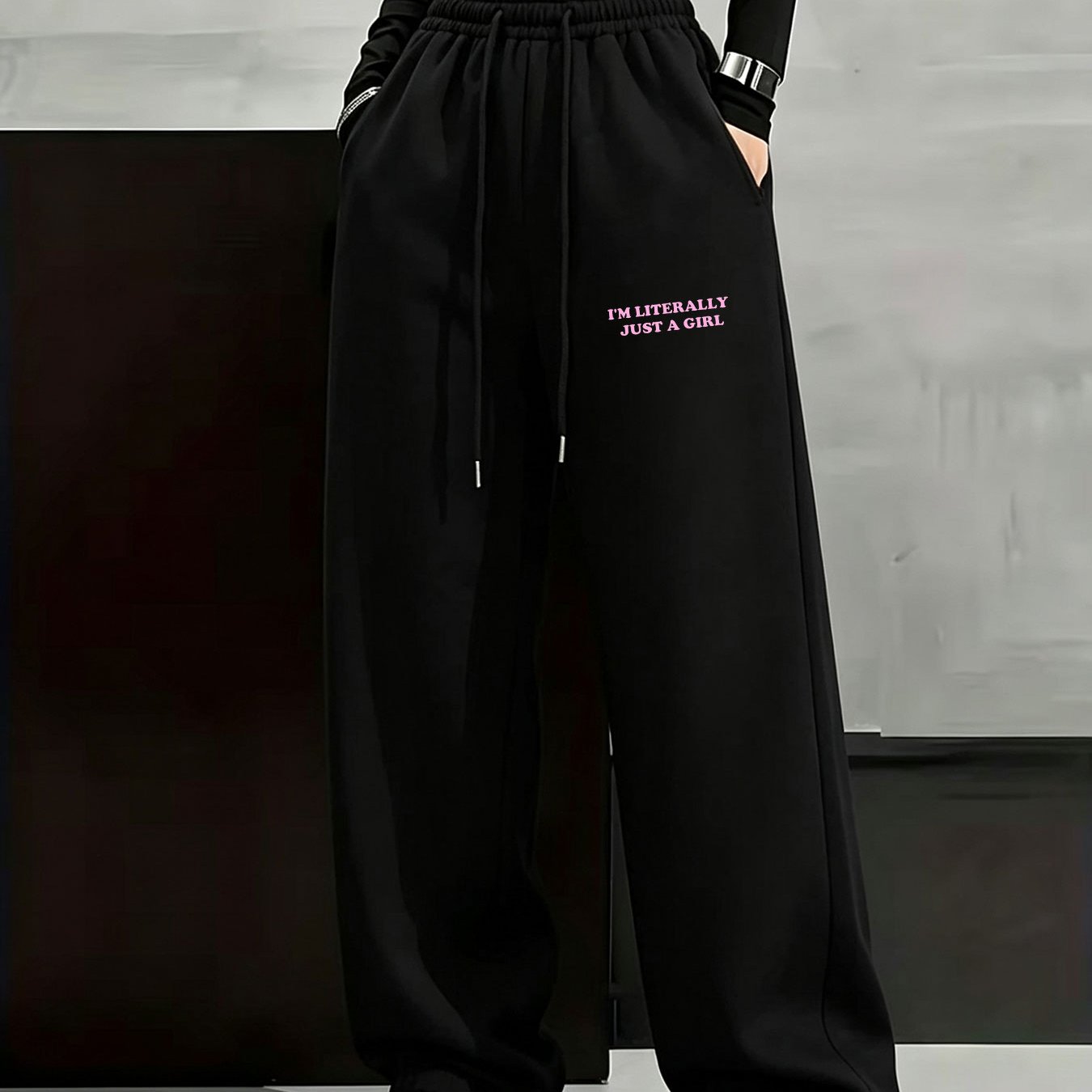 TEMU Cafe-style Casual Wear With Short Prints, Featuring Drawstring Pants, Trendy Women's Sweatpants