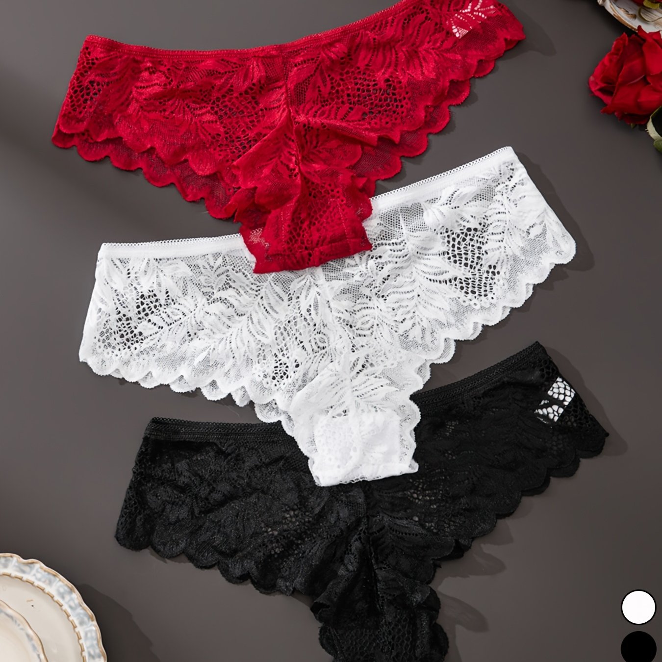 TEMU 3pcs Dorsu Women's Low-rise Sexy Lace Underwear - Full-brief Non-sheer Panties With Briefs, Soft Breathable Wear, Comfortable Daily Lingerie