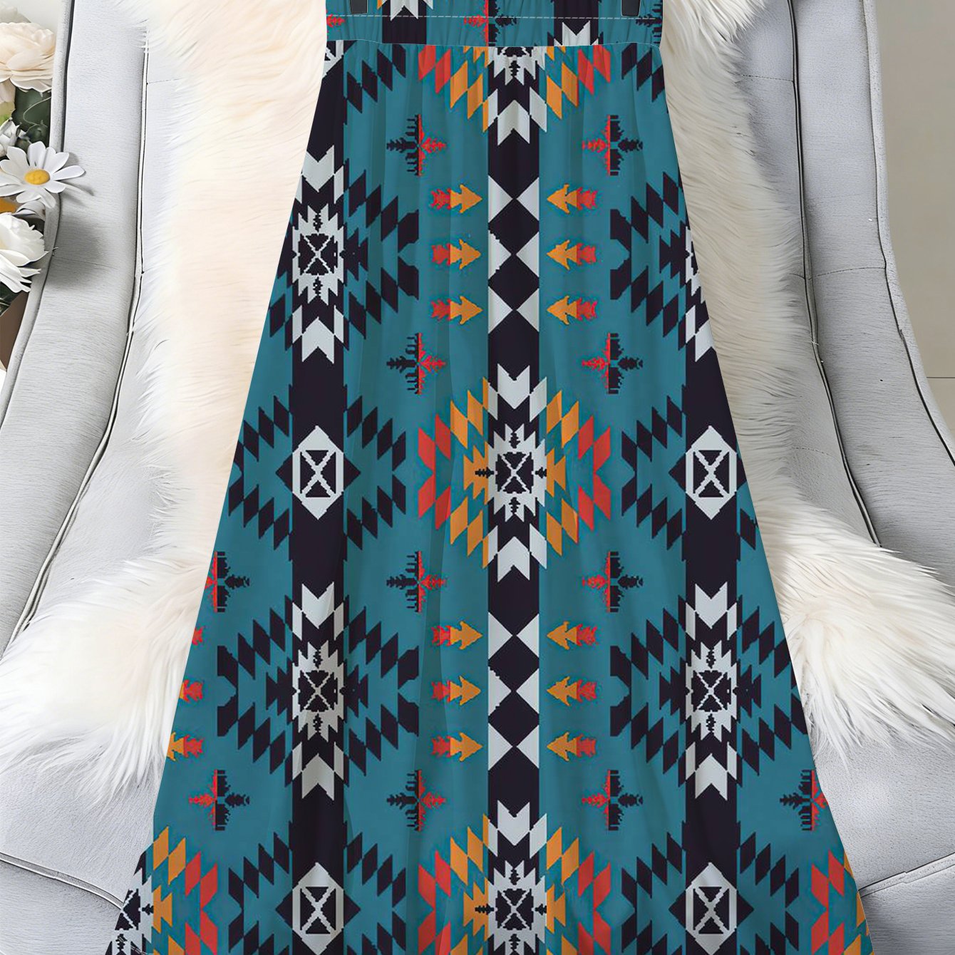 TEMU Jupe longue maxi 1 pièce à motif bohème, parfaite pour décontractées, les vacances , les tenues de festival et , avec un design géométrique ,