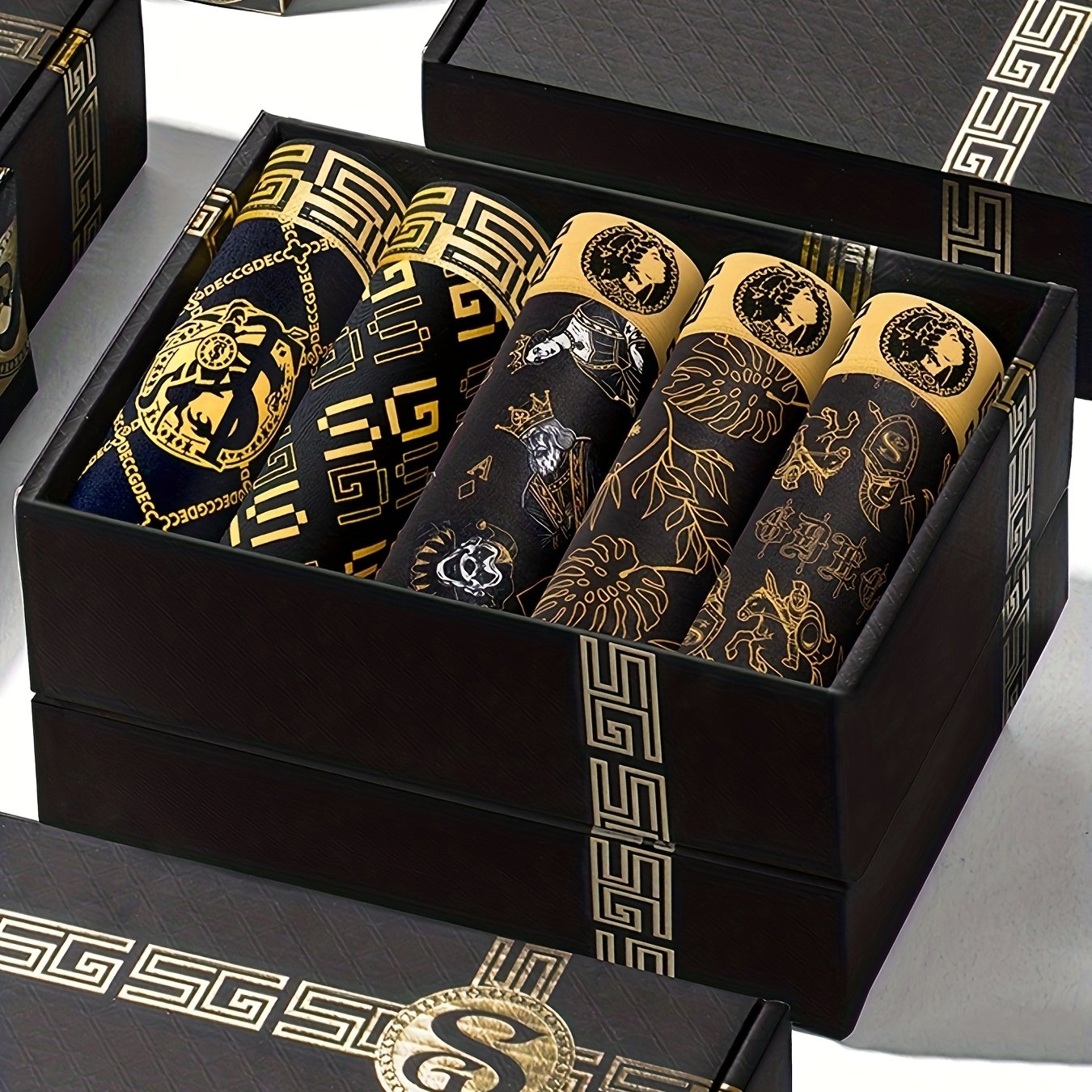 5-piece Gift Box, Men's Luxury Underwear, Rose Black , Polyester Comfortable Breathable, Boxer Briefs