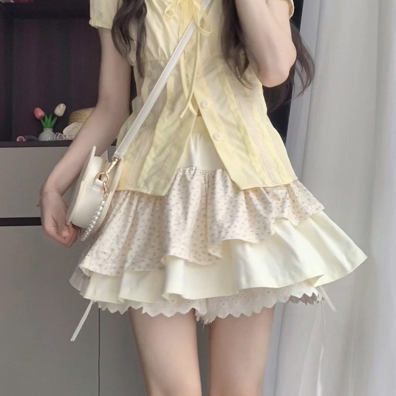 TEMU アウトフィットセット 夏 プチ ピュアデザイア 半袖シャツ 花柄スカートセット レディース