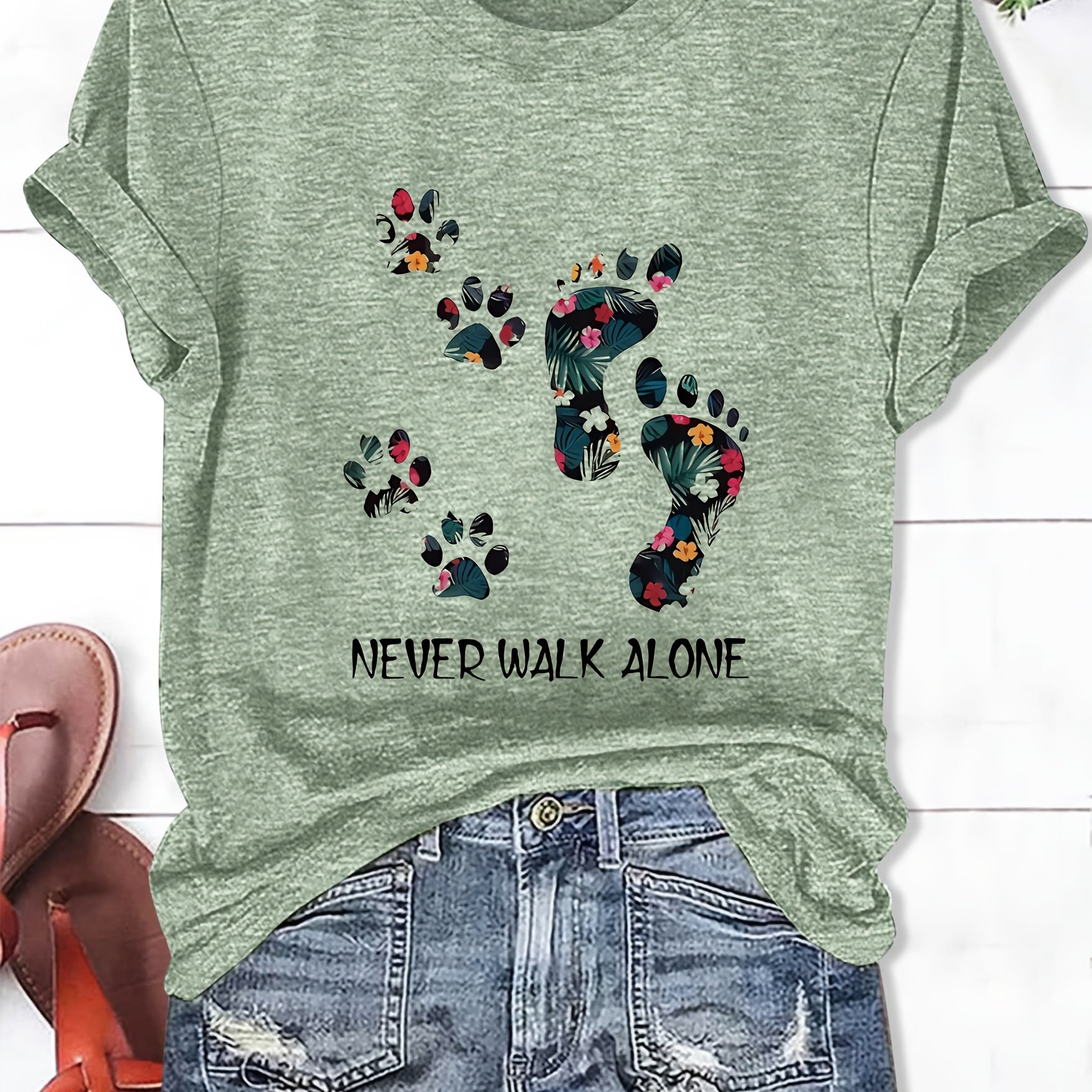 E-shop Damen Mode Print Kurzarm Rundhals Casual T-Shirt-033