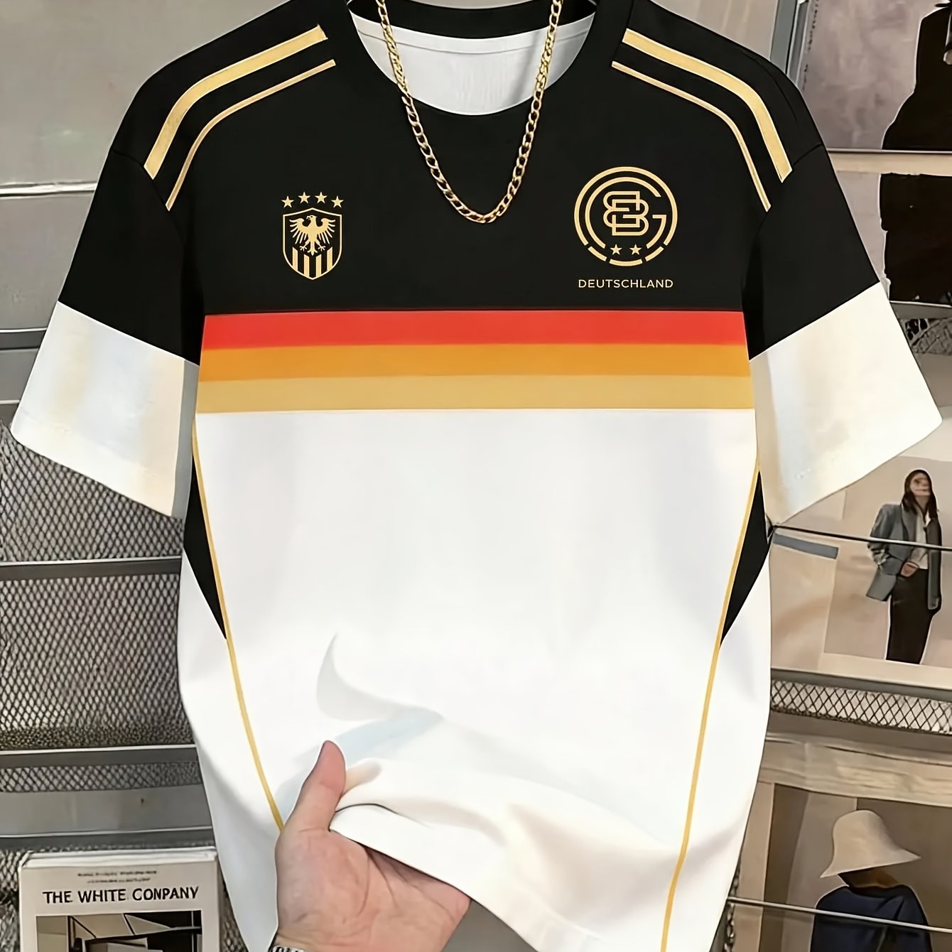 TEMU [print Design-not Textured] Athletic Top, Summer Men' T-shirt, Fashionable Print Short Sleeve Shirt, Soccer Jersey
