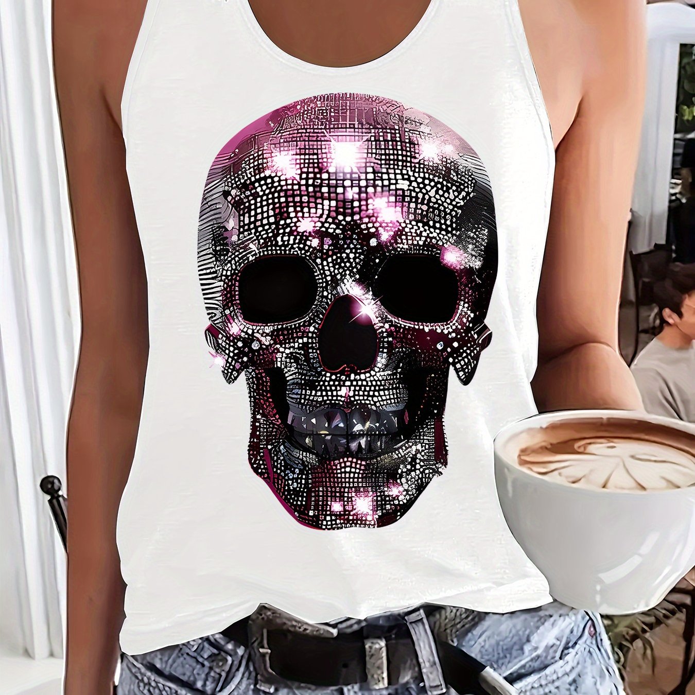 E-shop Tanktop mit Grafikdruck, ärmelloses Freizeitoberteil für Sommer & Frühling, Damenbekleidung