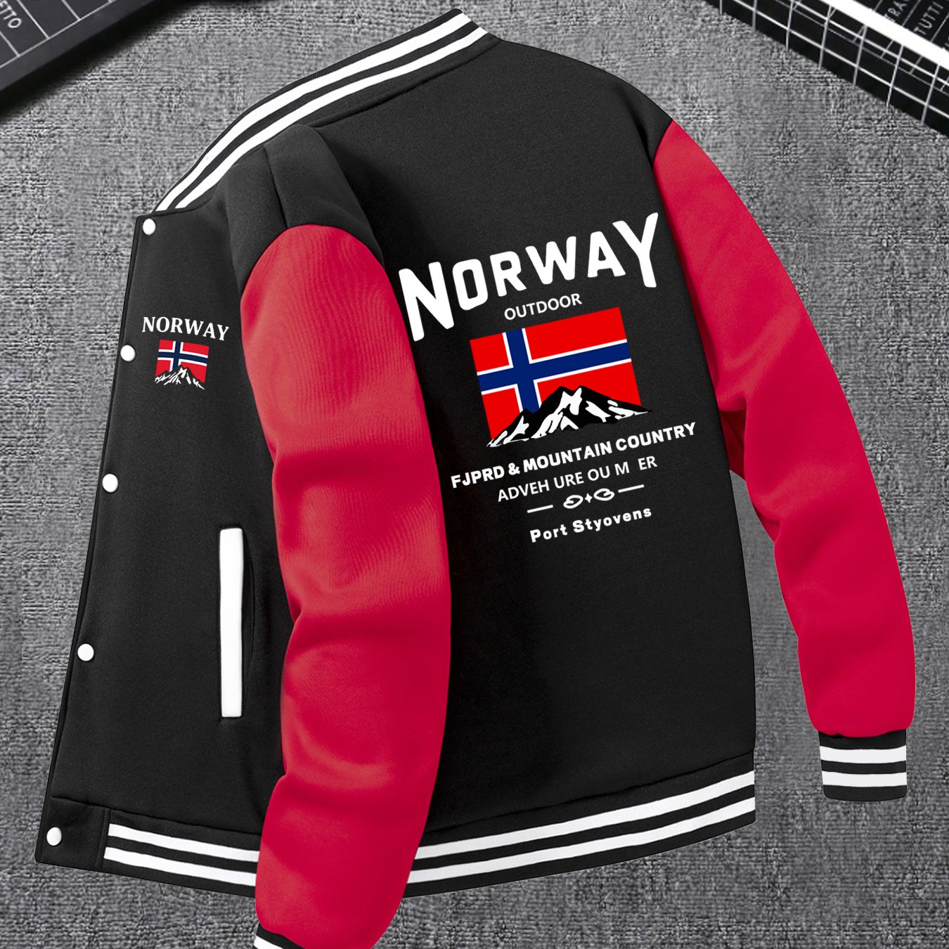 TEMU Men'-breasted Casual Jacket, Norway & Outdoor Print Autumn/winter -lined Warm Stand Collar -block Stretch Open Front Coat, Multiple Colors