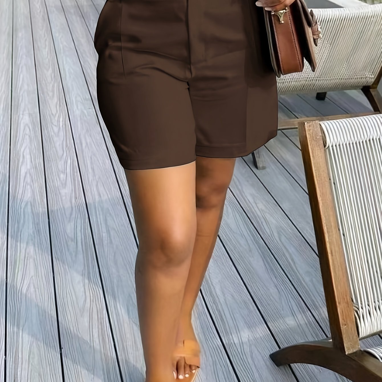 Image of Women's Elegant High-waist Suit Shorts Without Belt, Summer Commuting Casual "" For Back-to- Teachers Ytd
