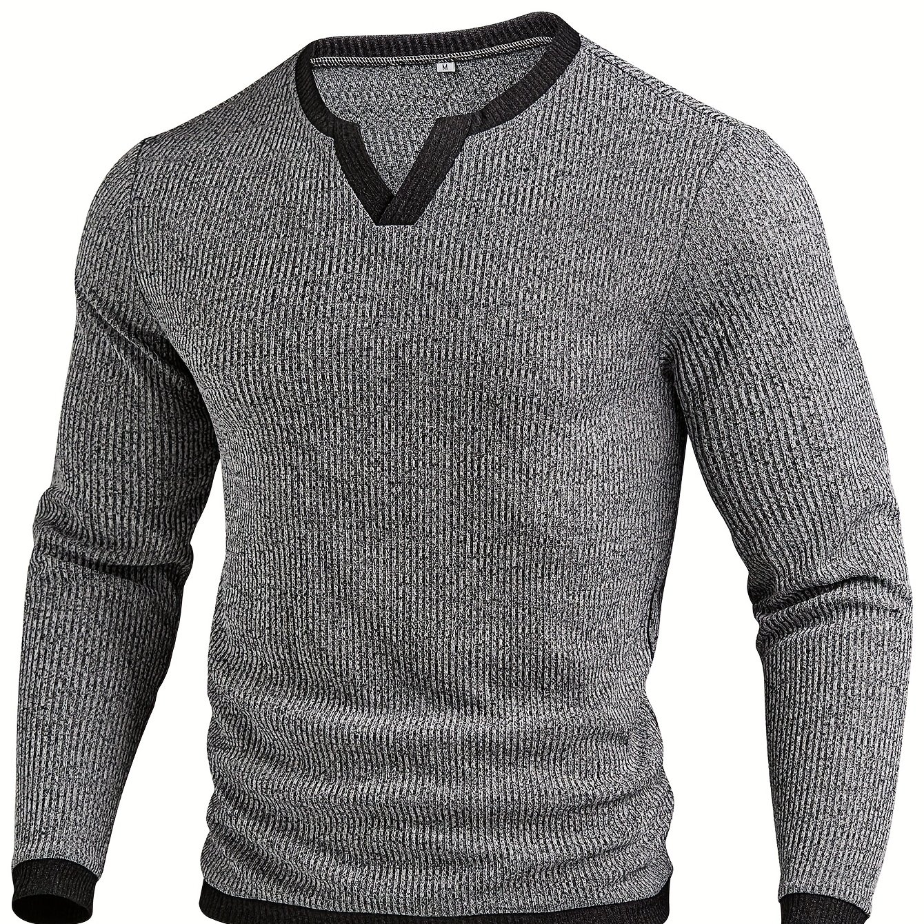 E-shop Herren Mode Oberteil, Herbst/Winter Casual Strukturiertes Rippenstoff, Kontrastfarben Eingefasster V-Ausschnitt Langarm Henley Shirt
