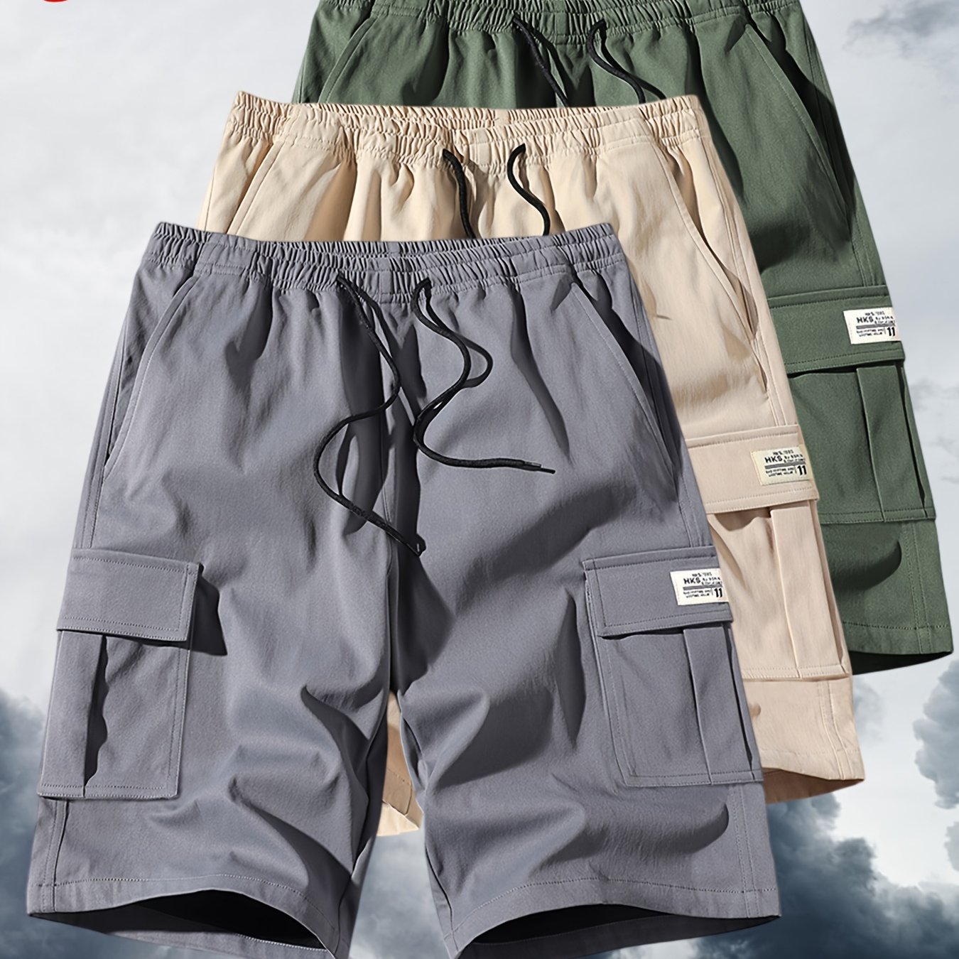 TEMU [3pcs Pc] Men's Versatile Cargo Shorts, Elastic Waist Drawstring Casual Summer Shorts, Multi-, Daily , Outdoor Activities, Gym Essential,