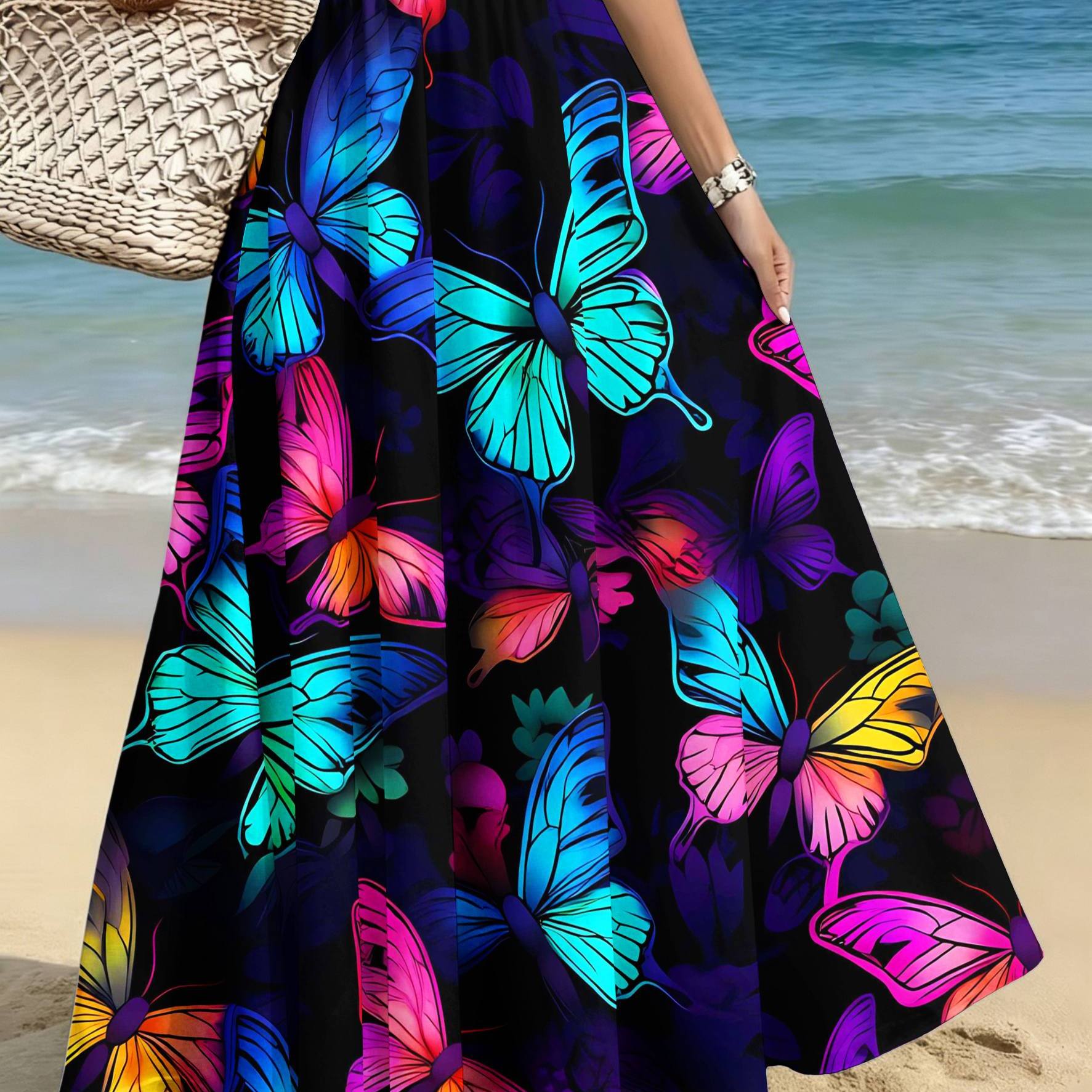 TEMU Plus-size Women's Elegant And Stylish Midi Skirt, Casual Printed Midi Dress, Neon Colorful Print, Skirt For