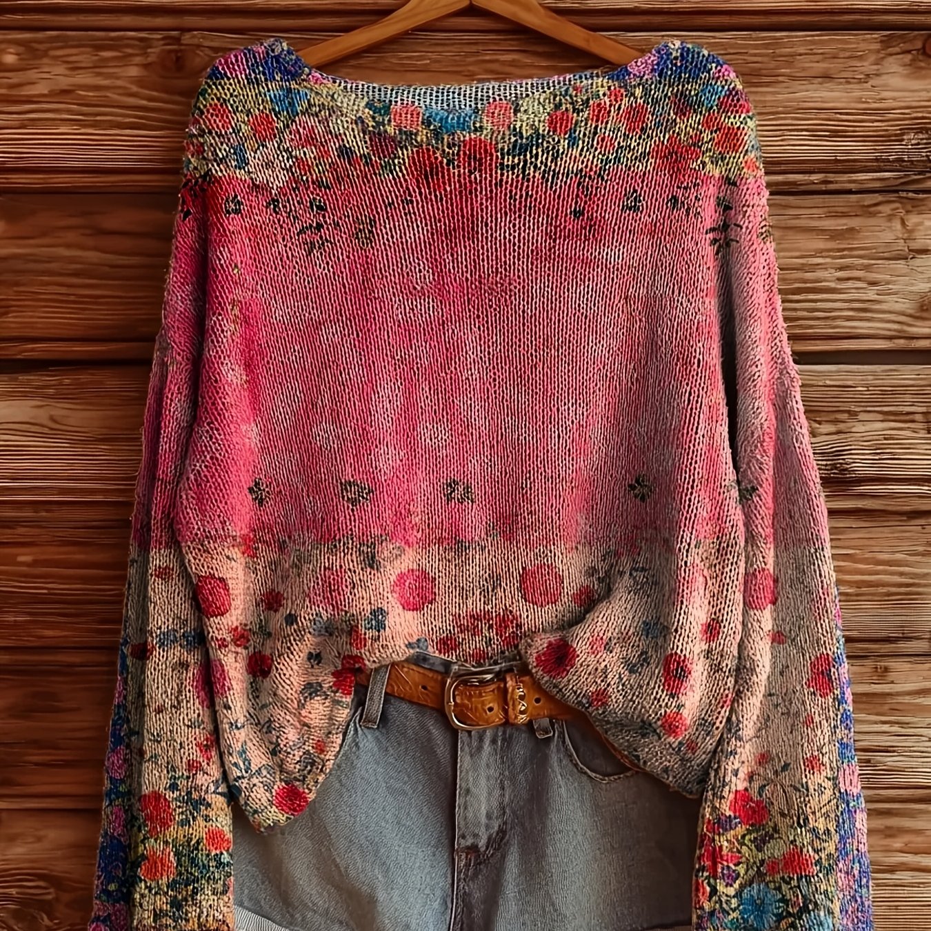 TEMU 2d Flat Pattern Autumn/ New Style Pullover One-shoulder Long Sleeve Women's Top With Floral Pattern Flat Trendy Women's Apparel, 2d Flat