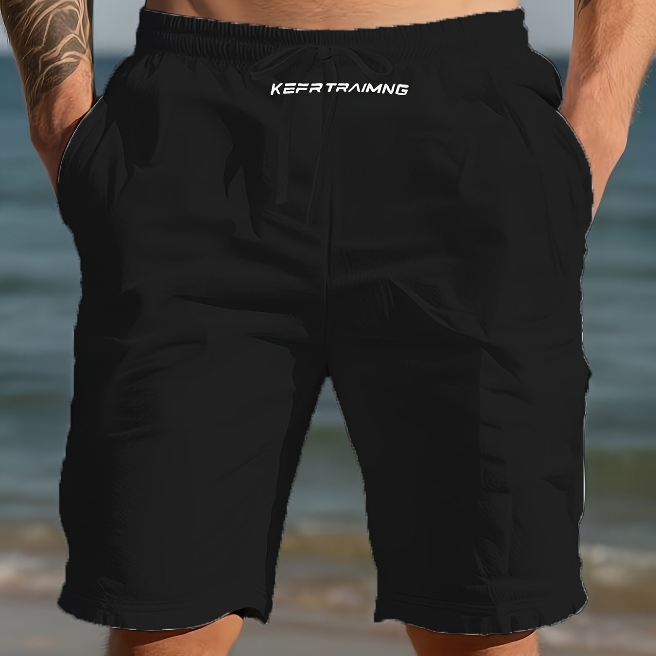TEMU Summer Lightweight Breathable Casual Short Pants For Men, Solid Color, Straight-leg, Comfortable, Versatile, Street Style With Drawstring And