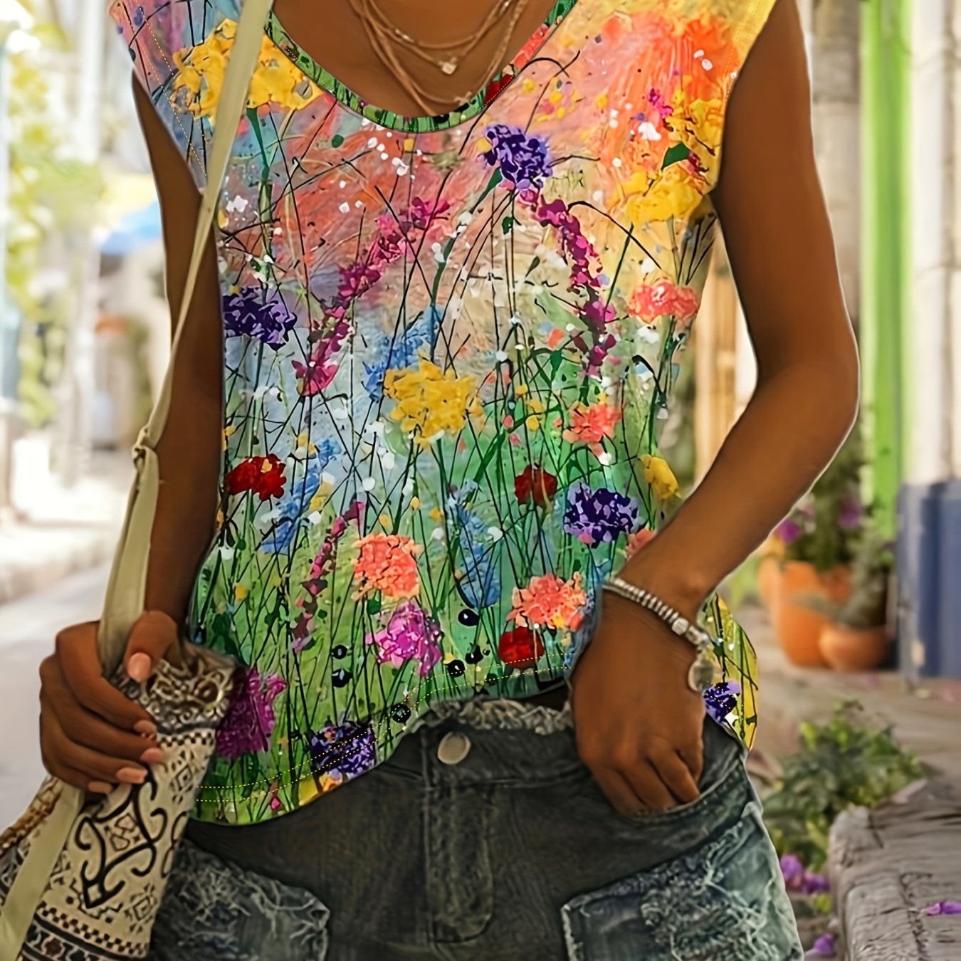 Floral Print V-neck T-shirt, Casual Short Sleeve Tee For Spring And Summer, Women's Clothing