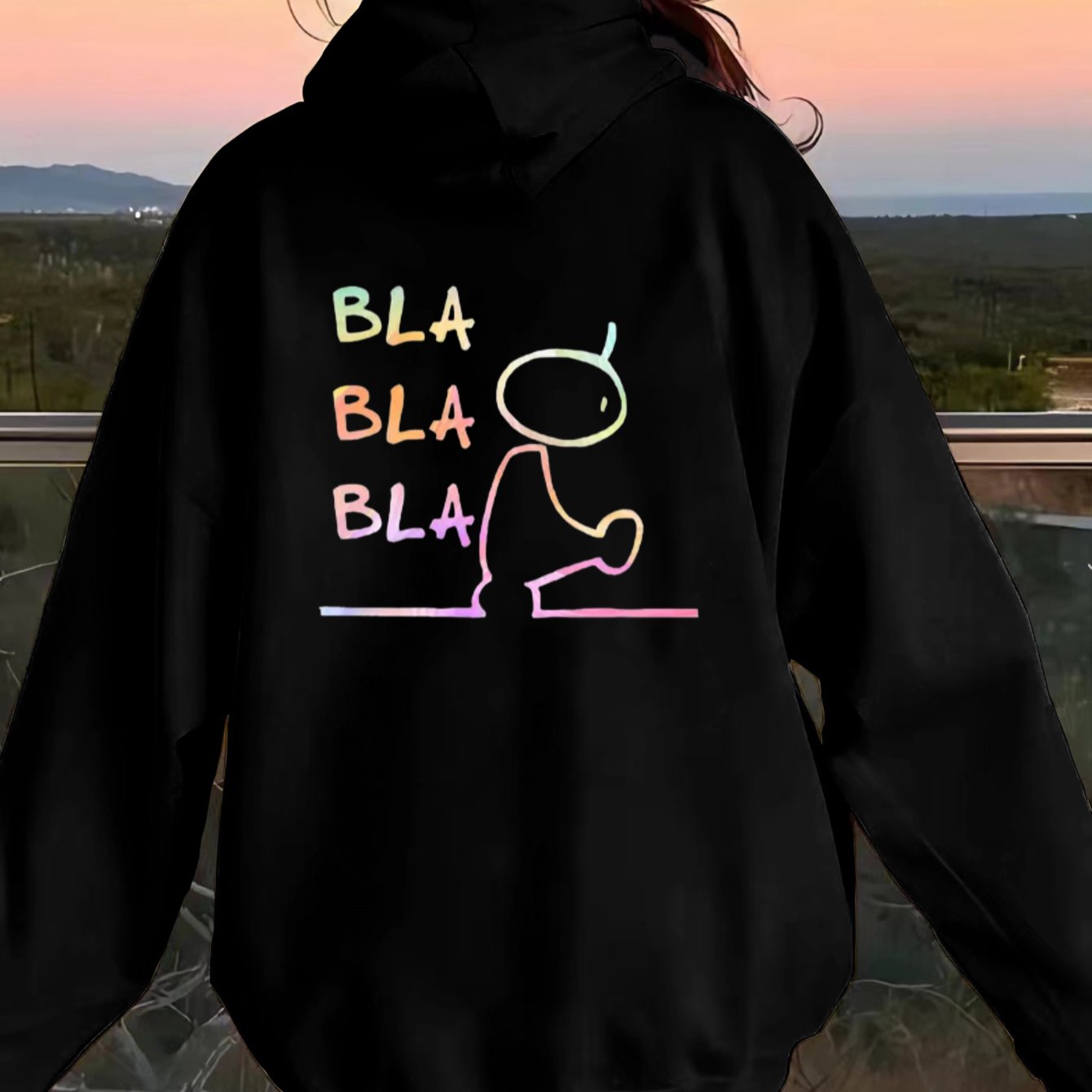 Image of Colorful Text And Design Bla Graphic Print Autumn Winter Women's Hoodie With Pockets Ma01-2
