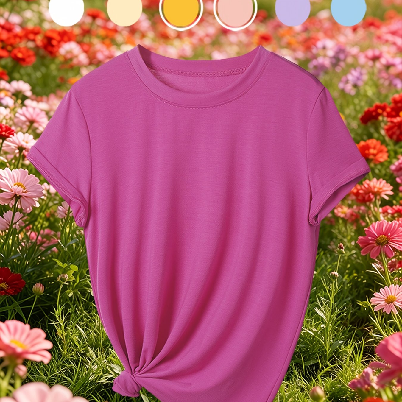 Image of Women's Short Sleeve T-shirt, Easy Solid Color, Random 1pc, Retro Elegant Exquisite Cute Sexy Round Neck Top, Regular Fit, Women's Gift Birthday Gift, T-shirt Party T-shirt, Soft Comfortable Fabric
