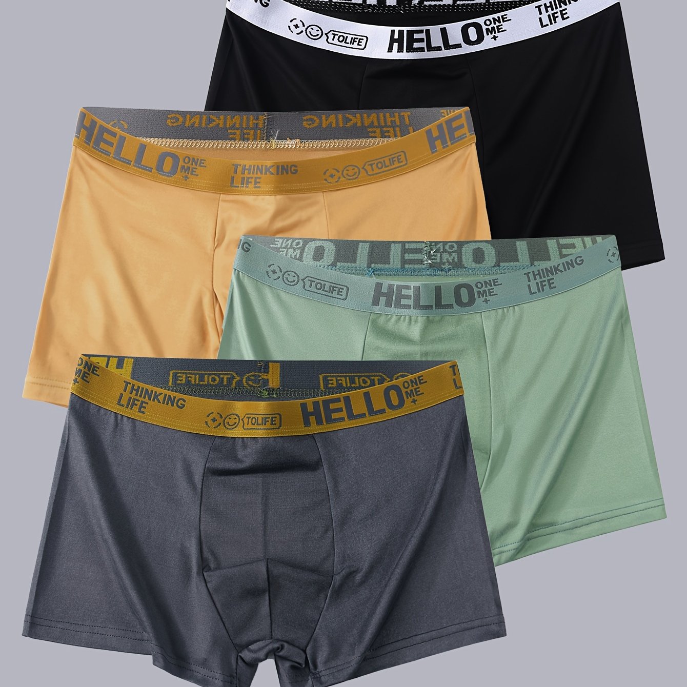 TEMU 4 Pack 'hello' Print Men's Boxer Briefs - Stylish, Breathable, And Comfortable Sports Trunks With High Stretch, Quick-drying Sports Briefs