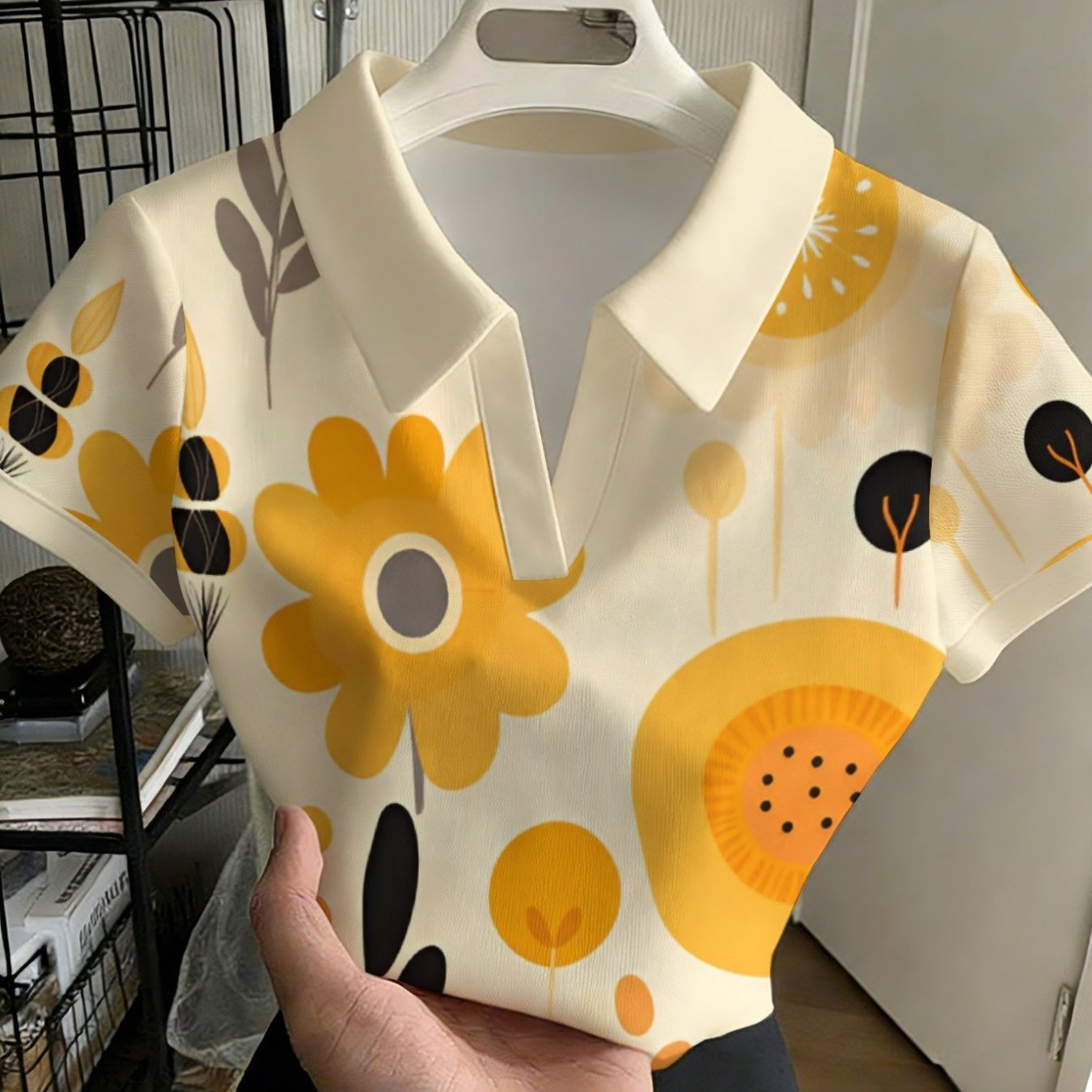 TEMU Women's Stylish And Versatile Buttonless Shirt, Flower Yellow Petal Orange Pedicel Sunflowers Cut Flowers, Fashionable Versatile Casual Top