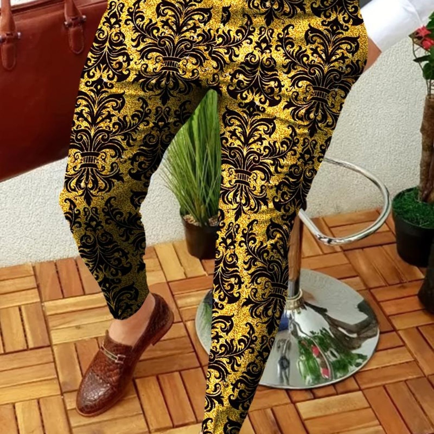 Image of Men's Floral Dress Pants - Suitable For Formal/casual Wear, Machine Washable Trousers With Detail, - Comfortable Pocketed Pants For Indoor/patio, S (regular Fit, )