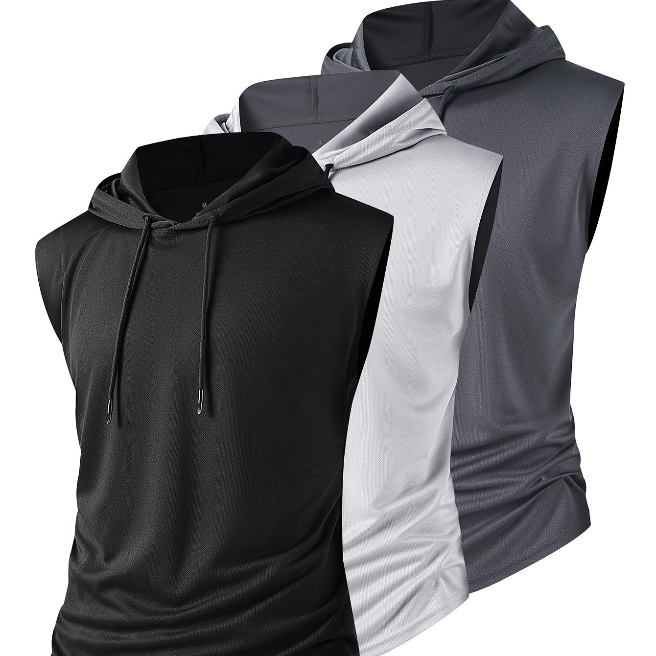 TEMU Ensemble 3 pièces d'été pour homme pour le fitness air, débardeur à capuche décontracté, confortable et respirant, style sportif, activité de