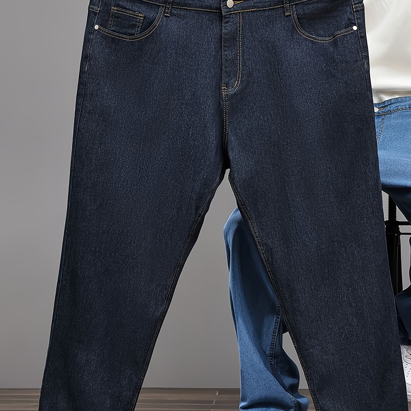 Image of Men's Plus Size Wide Leg Straight Leg Jeans - Oversized Big & Tall Loose Fit Denim Pants, Machine Washable Suitable For Casual Wear,, 3 Colors (straight Leg Trousers), Plus Size