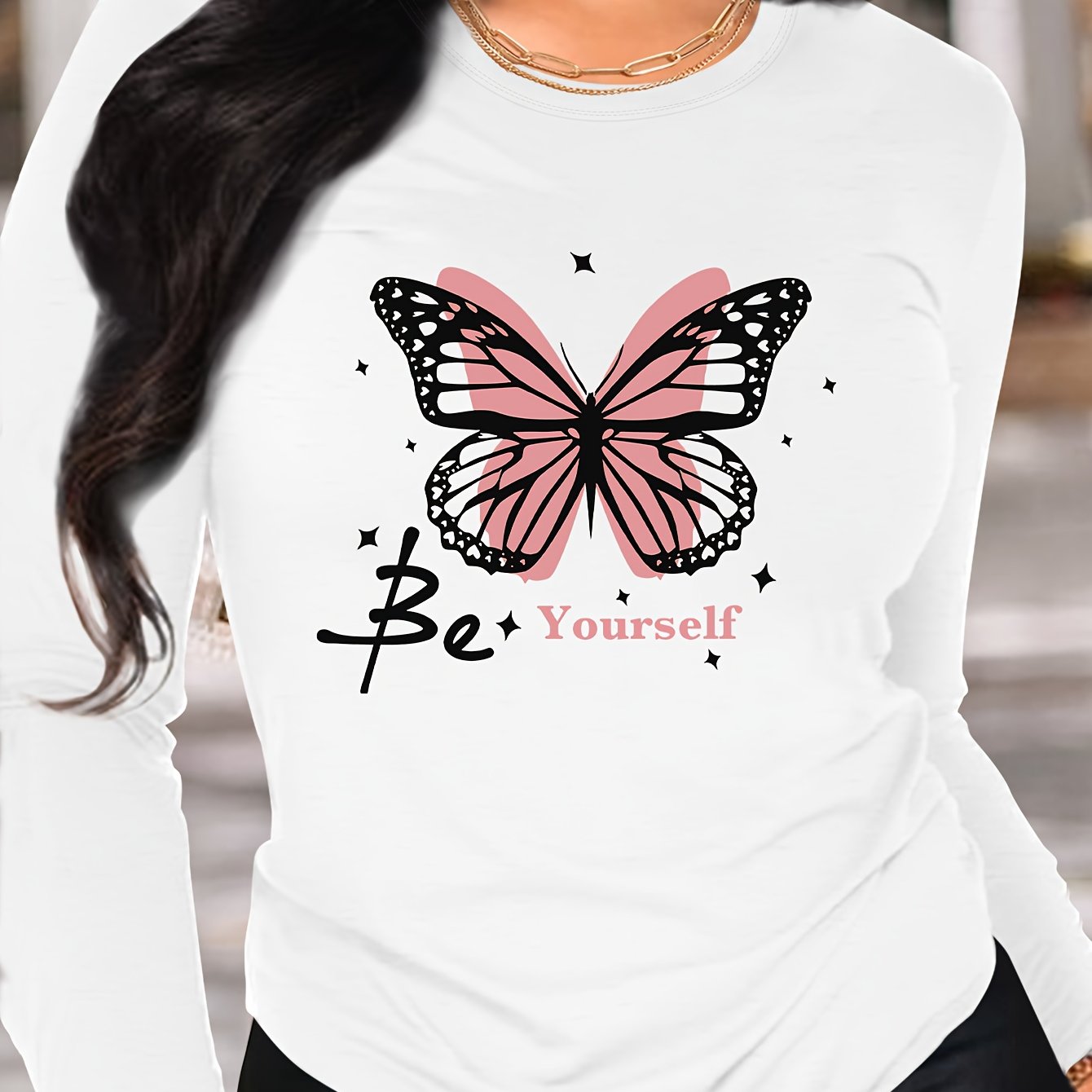 TEMU Graphic Print T-shirt, Long Sleeve Crew Neck Casual Top For Spring & Fall, Women's Clothing