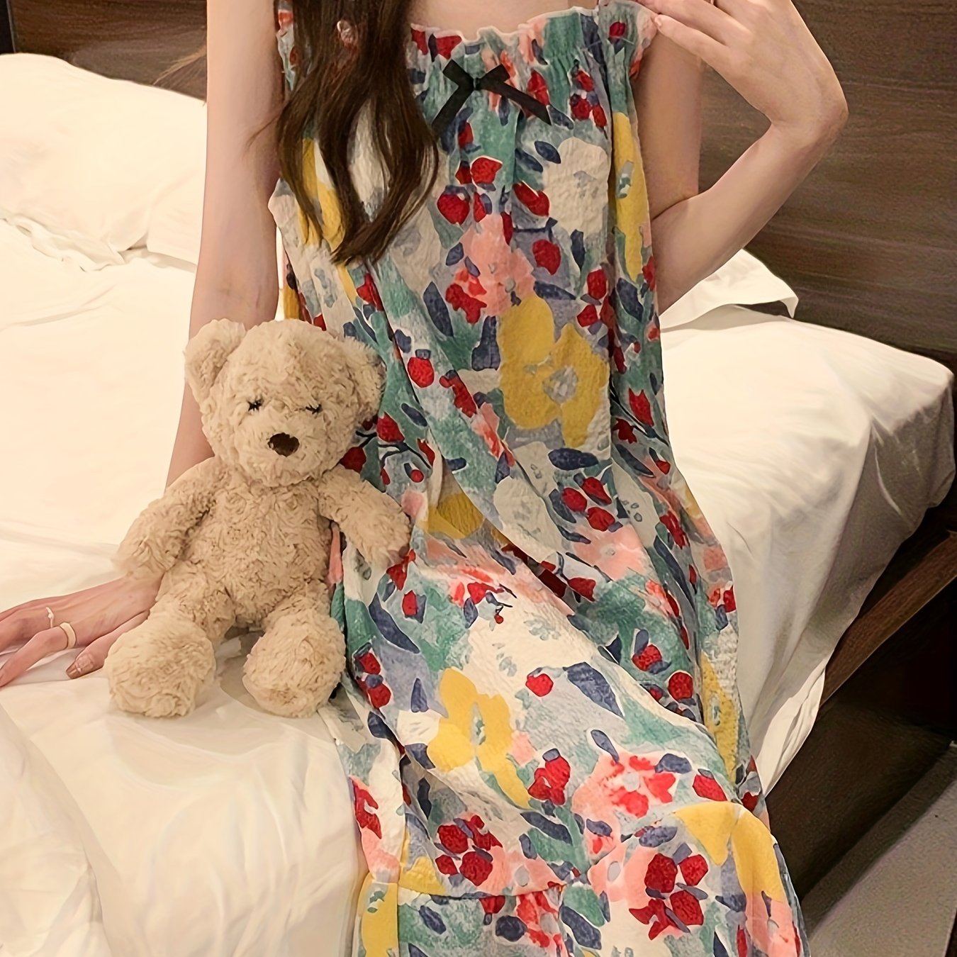 TEMU 【商品名】 レディース 春夏 薄手 キャミソール ノースリーブ ミドル丈 ナイトガウン ホームウェア