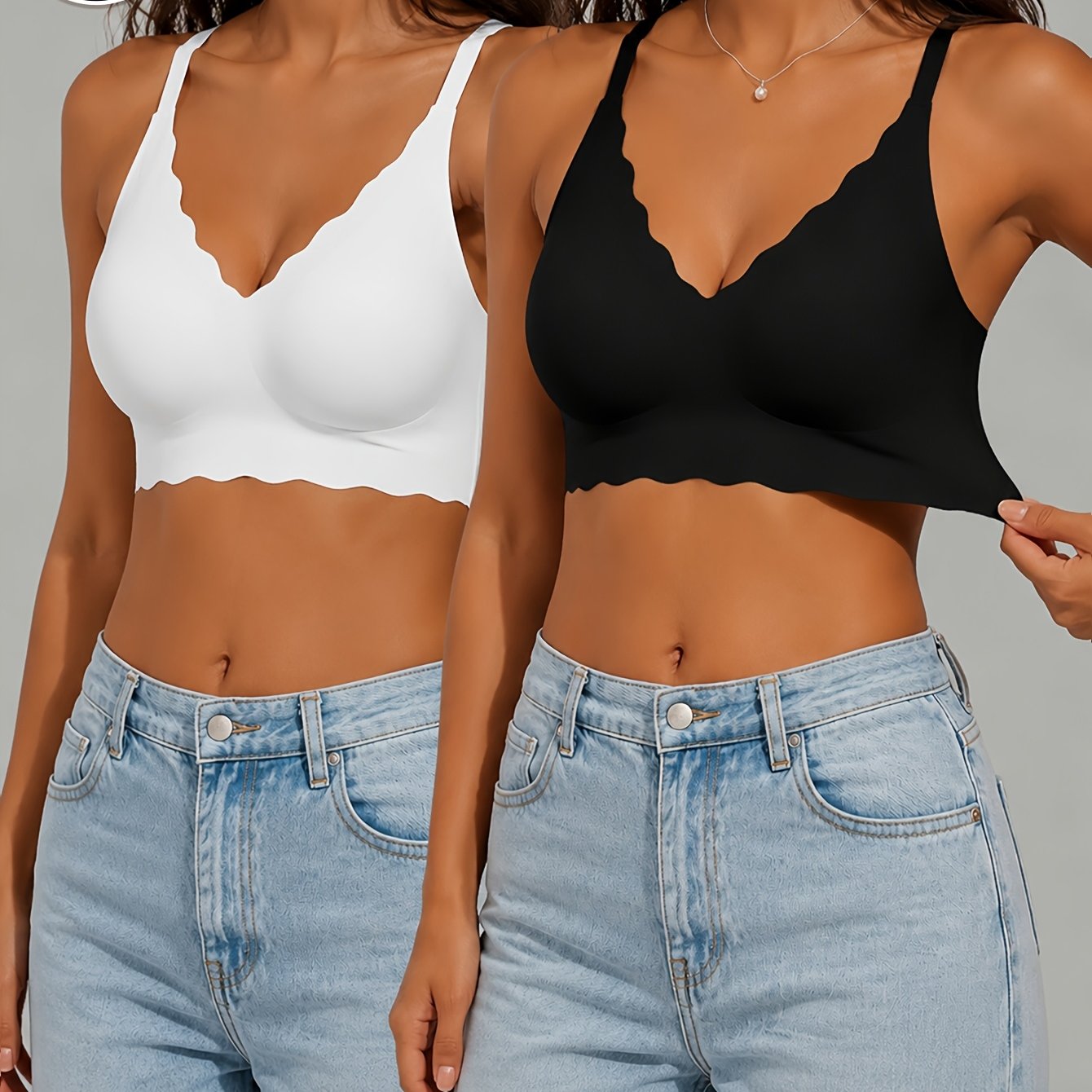 Image of 2pcs Women' Wavy Edge Sports Bra, Wire-free Invisible Non-see-through, Fixed Cup Pads, Push- Anti-sagging, Bust Enhancer For Small Chest