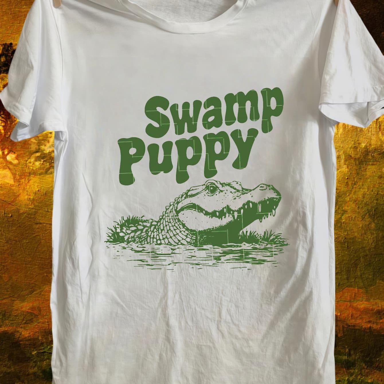 TEMU Crocodile Design Swamp Puppy T-shirt - Unisex Casual Crew Neck Short Sleeve Tee, Extremely Soft, Lightweight, And Breathable Summer Top - ,
