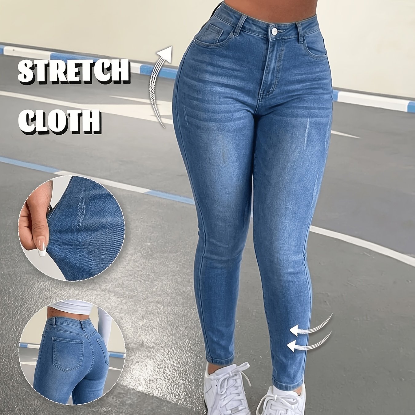 Image of 2026ss Women's Slim-fit Stretch Light Blue Washed Casual Tapered Pants