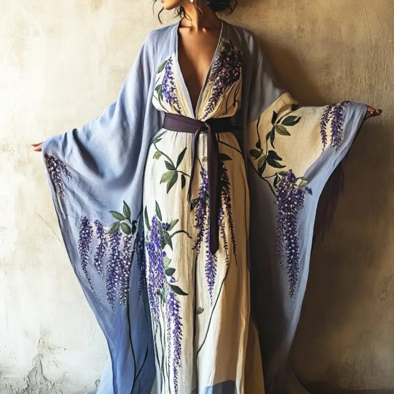 Image of Plus Size Ladies' Fashion Loose Bathrobe Kimono Dress Exquisite And Elegant Printed Long-sleeved Robe Versatile Role-playing, Casual Attire, Valentine's Day Couples Dating Dress.