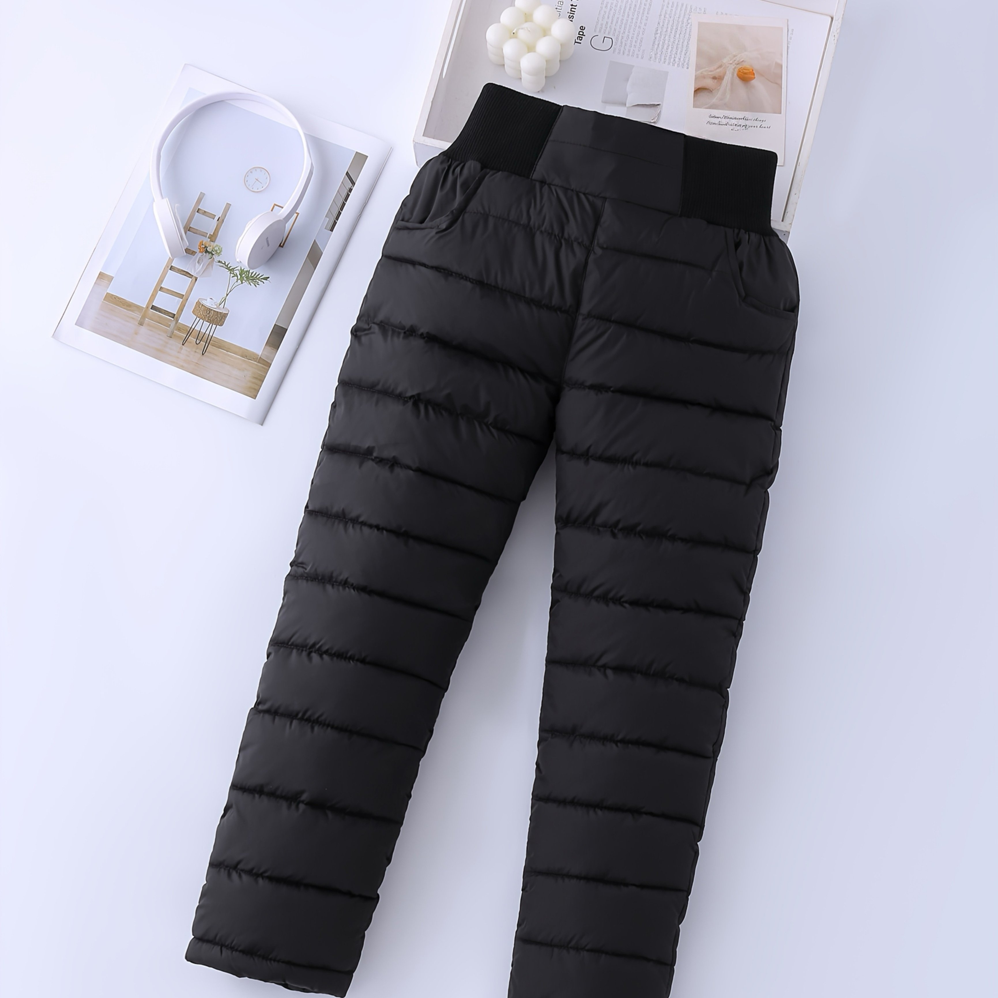 Image of Girls' Thick Warm Pants, High Waisted Pants, Warm Slim Fit Ski Pants, For Outdoor