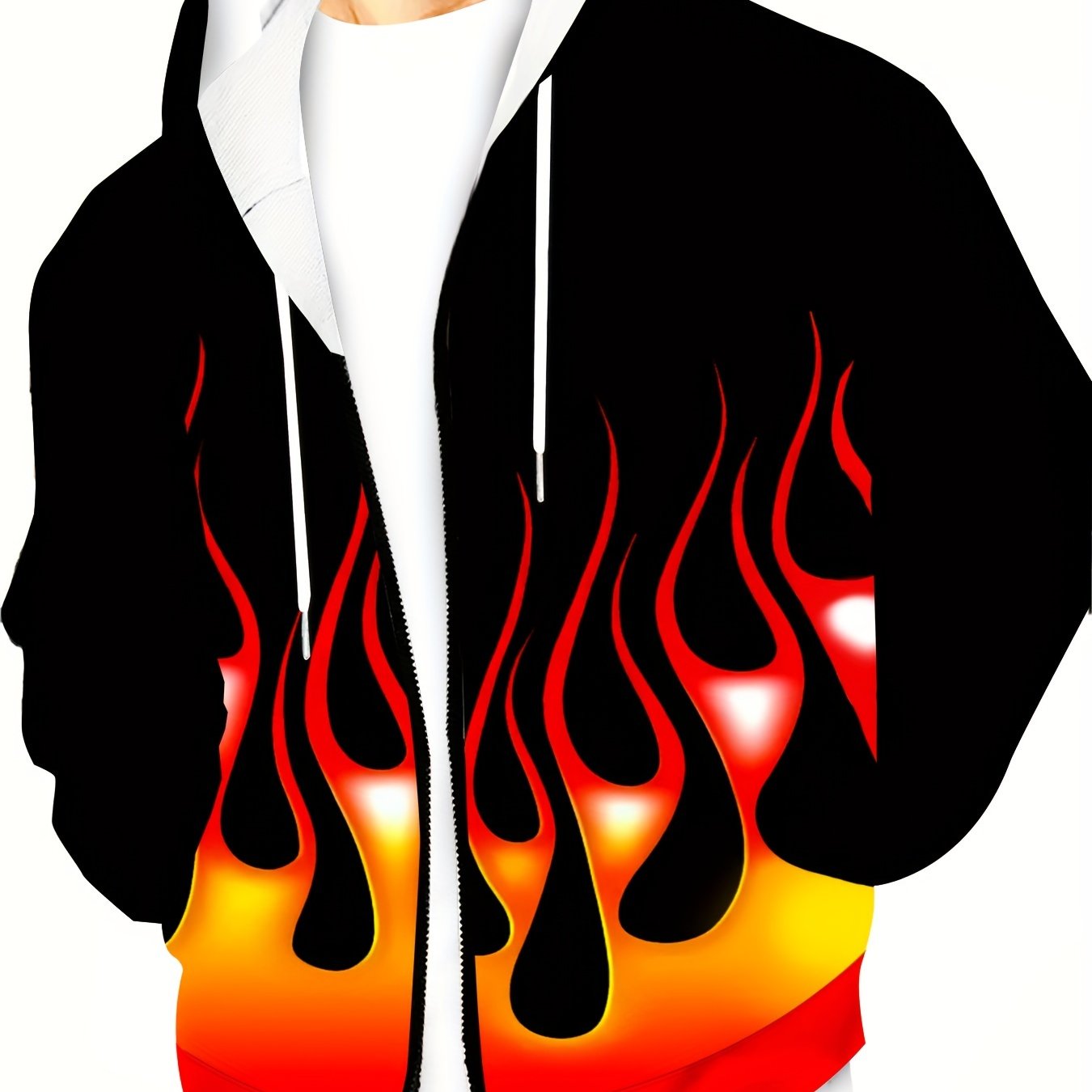 TEMU Men's Plus Size Flame 3d Digital Printed Men's Creative Top, Spring And Autumn 's Trendy Long Sleeved Round Neck T-shirt, Plus Size