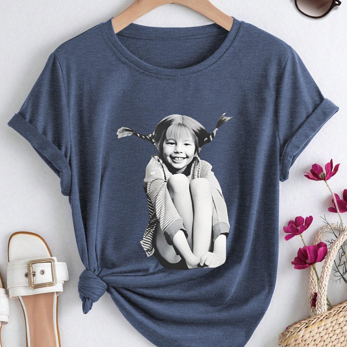 TEMU Women's Plus Size Vintage Little Print T-shirt - Round Neck Short Sleeve Blouse-compatible Top Suitable For Casual, , Vacation, Casual Attire -