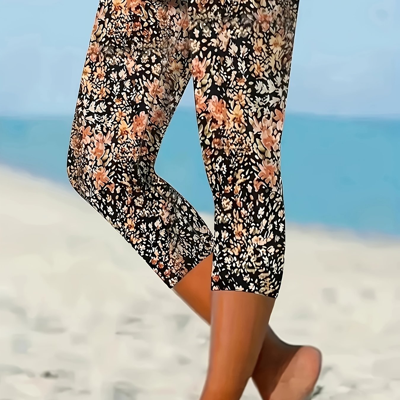 E-shop Damen Capri-Leggings mit Blumenmuster | Dehnbar und bequem | Vielseitig einsetzbar für alle Jahreszeiten | Nicht transparent mit zufälligem