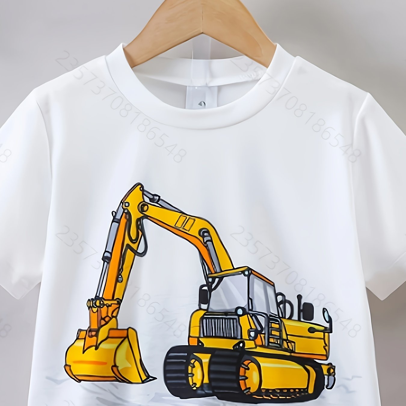 TEMU Men's And 's Excavator Pattern Round Neck T-shirt