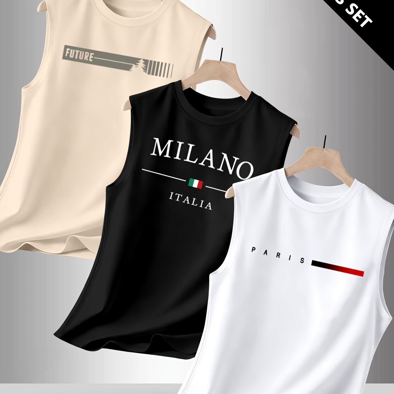 TEMU Conjunto de 3 camisetas sin deportivas casuales para hombre