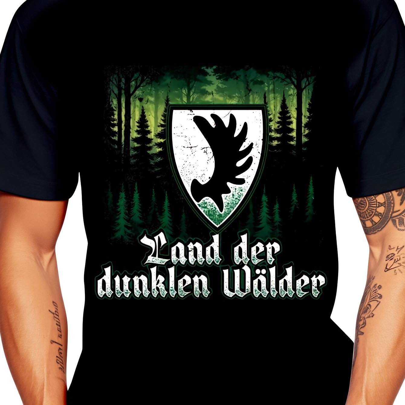 Men's T-shirt Forest Eagle Land Der Dunklen Walder Text Graphic Summer Wear Gift For And Adventure Enthusiasts, Plus Size