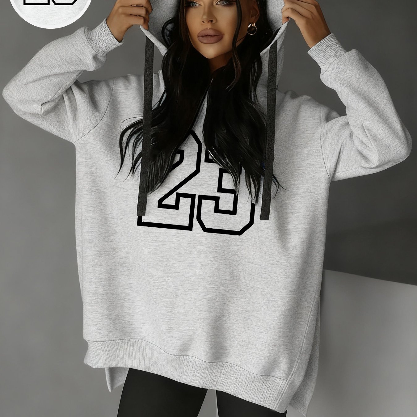 TEMU Women's Fashion Side-cut-out Hooded Drawstring Sweatshirt For Autumn And Winter, Y Hooded Sweatshirt, Casual Wear, Print |