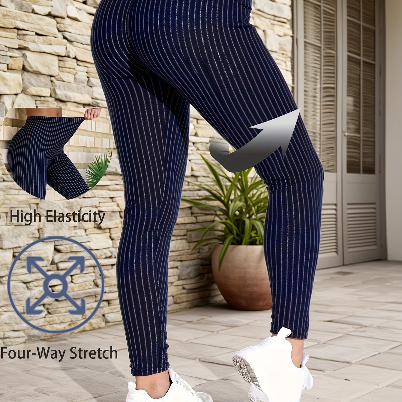 TEMU Women's Fashion Elegant Large Size Leggings Black Casual Plus Size Yoga Trousers Comfortable Fabric Fitness Training Pants