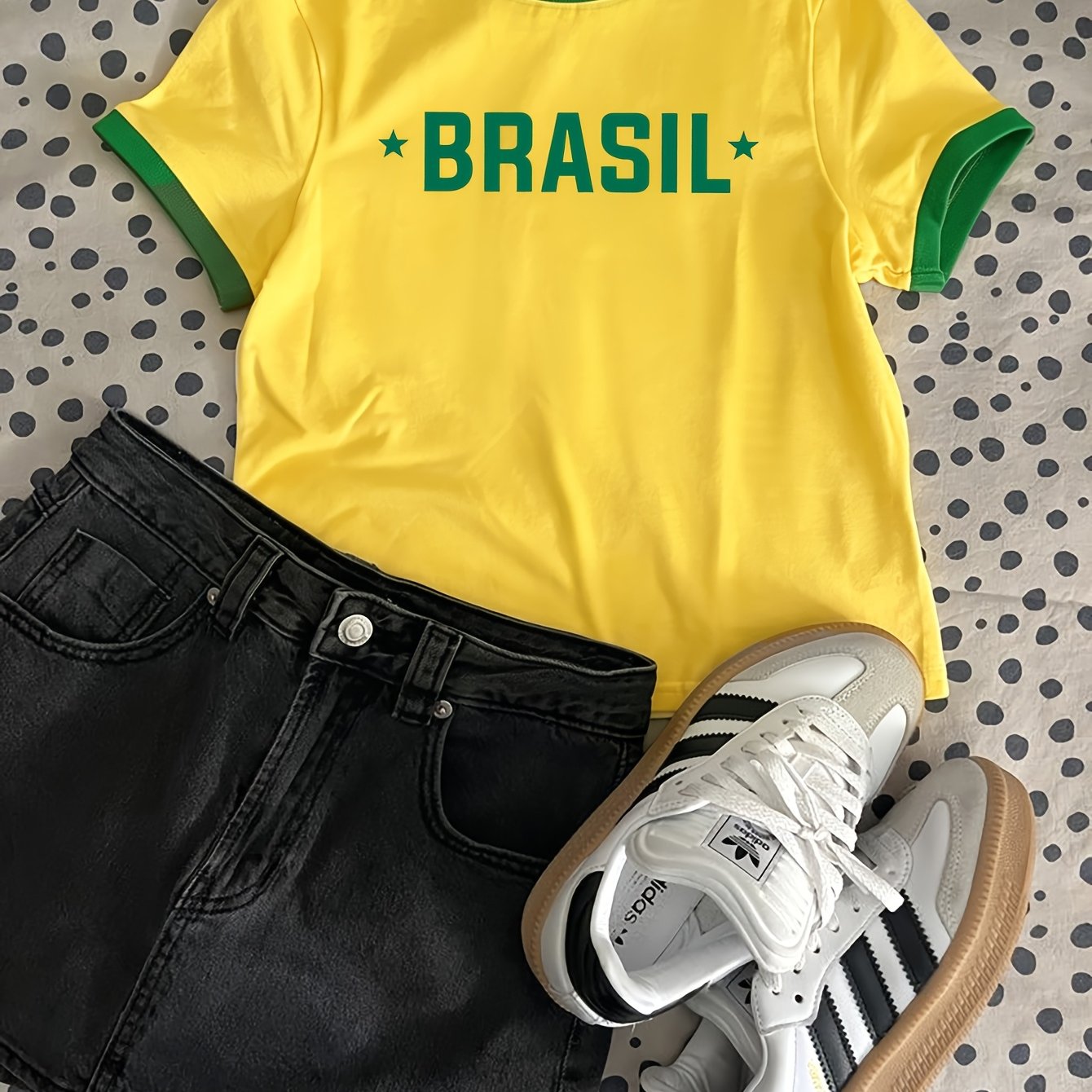 TEMU Elegant Women's Spring Summer Round Neck Color-block New Style, Brazilian Style Brasil Vintage Y2k Top Fashion Versatile Short Sleeve T-shirt
