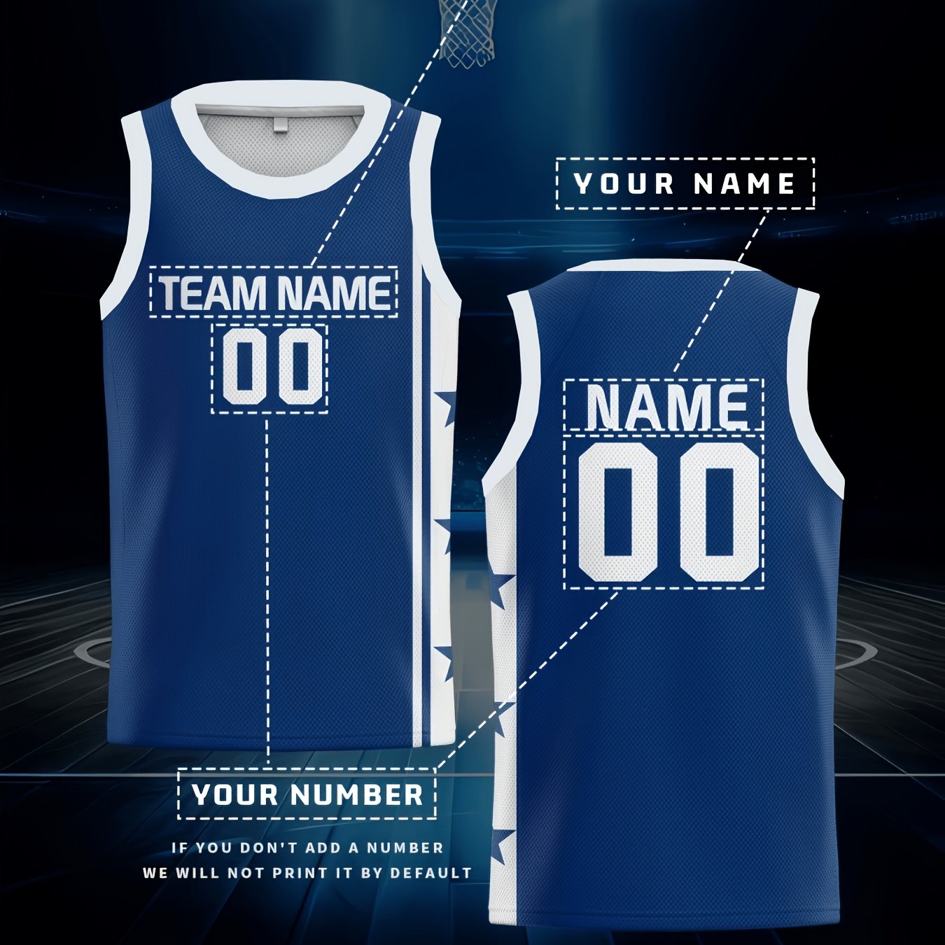 TEMU Basketball Jerseys - Personalized , Breathable Sleeveless Shirts, Blue And Design, Suitable For Teams, Athletes, Gifts - Gym, Competitions,