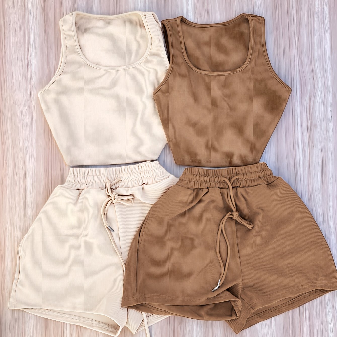 2pcs Women's Casual Slim Fit Tank Top And Drawstring Waist Shorts Set With Pockets | Comfortable And Versatile, Solid Color