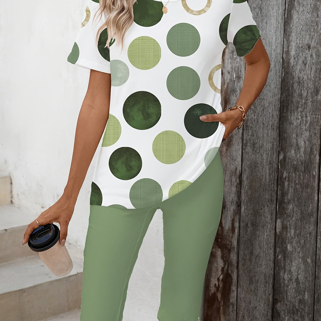 2pcs Women Summer Casual And Easy Polka Dot Pattern Set