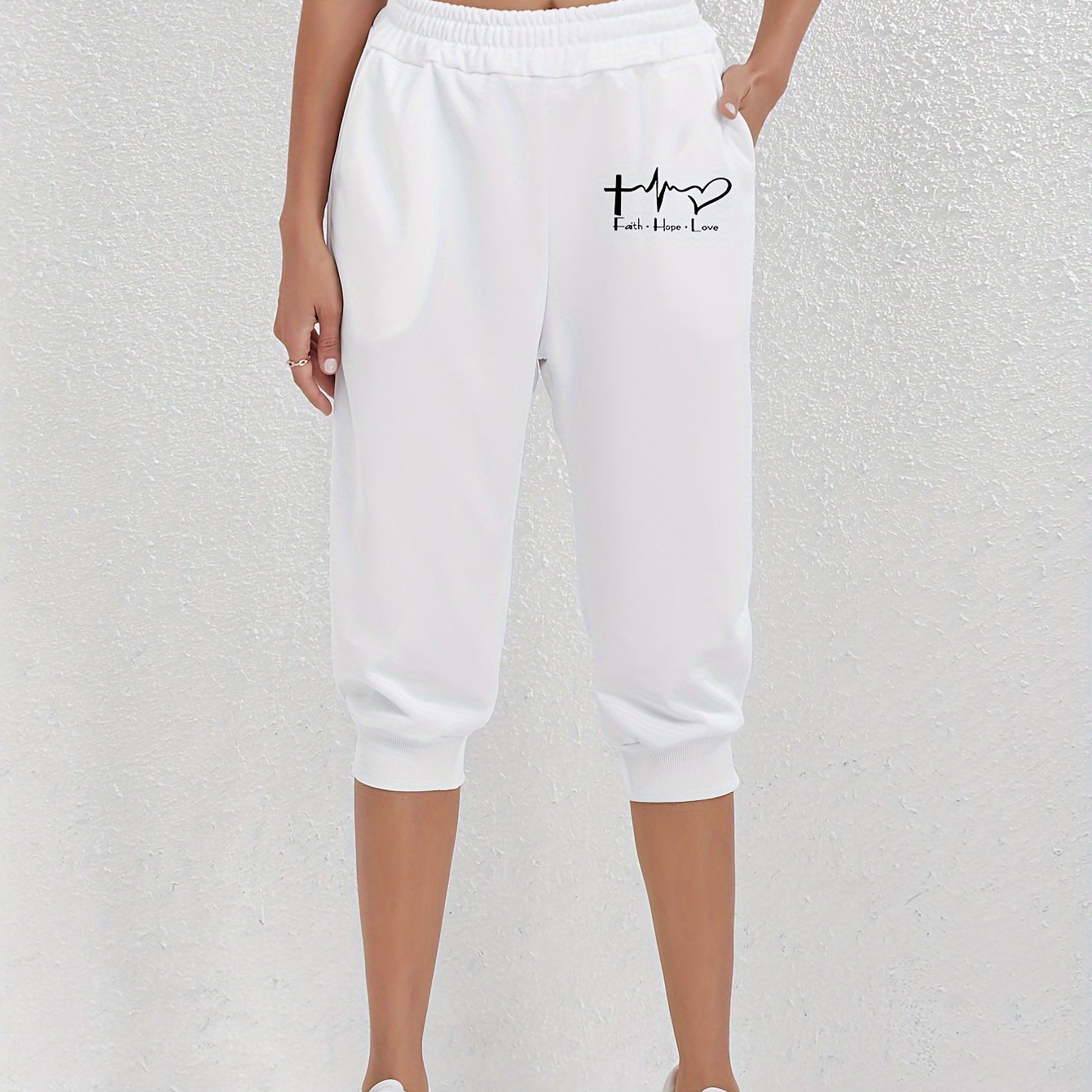 Letter Print Pants, Elastic Waist Casual Trousers, Women's Clothing