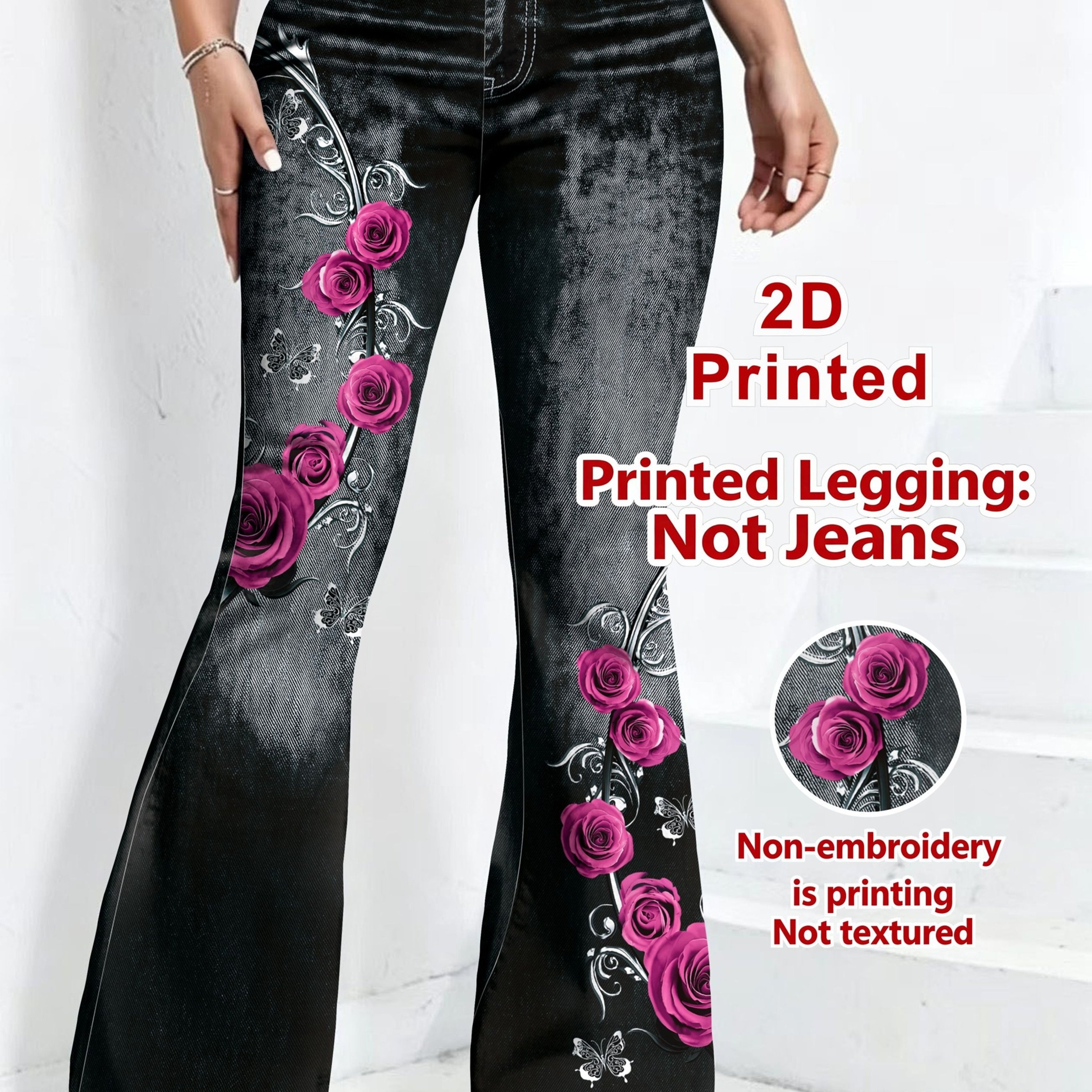 TEMU [printed Pants - Not Denim Fabric]plus Size - [printed Pants - Not Denim Fabric]plus Size Women's Tight Pants, Flared Leggings, Base Layer