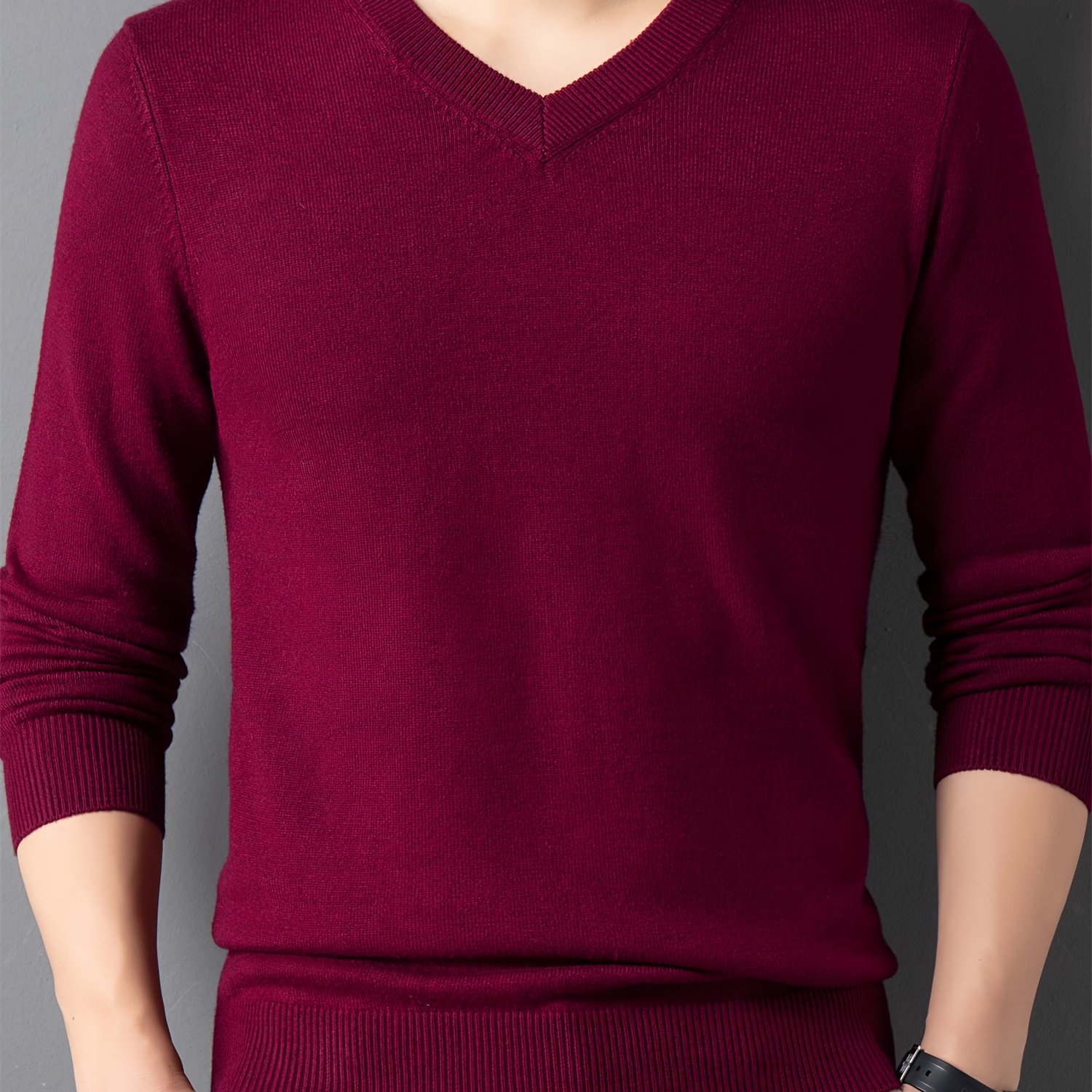 TEMU Men's V-neck Long-sleeved Sweater Autumn And Winter Warm Knitwear Men's Slim Shirt Men's Casual Fashion Knit Pullover Solid Color Men's Sweater