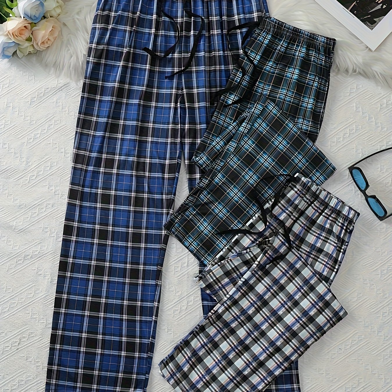 E-shop Herren 3-teiliges Set mit kariertem Loungewear-Druck und lässigen Schlafhosen
