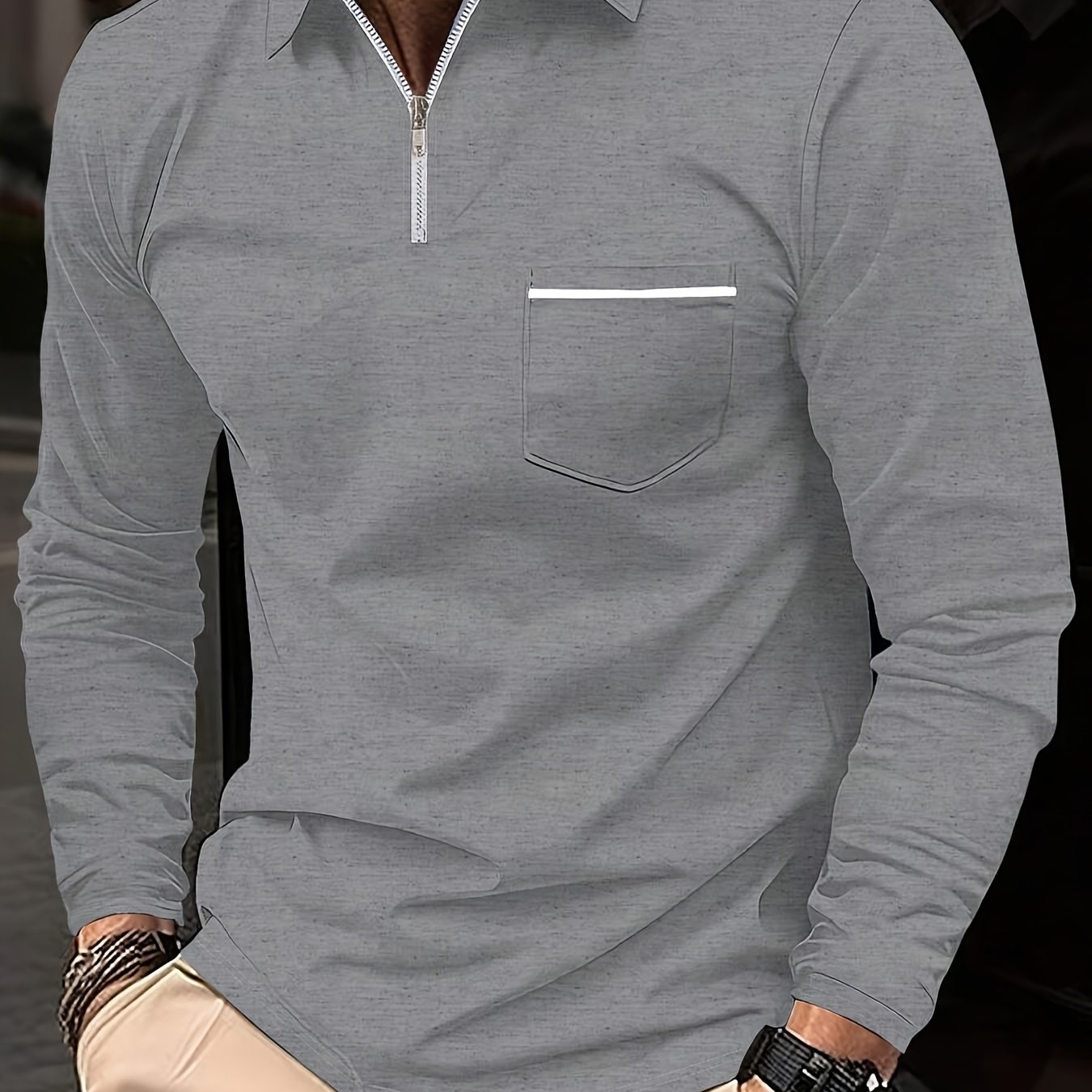 Image of Men's Shirt Long Sleeve T-shirt Summer Breathable Zipper Knit Casual Fashion Outerwear Comfortable High Quality