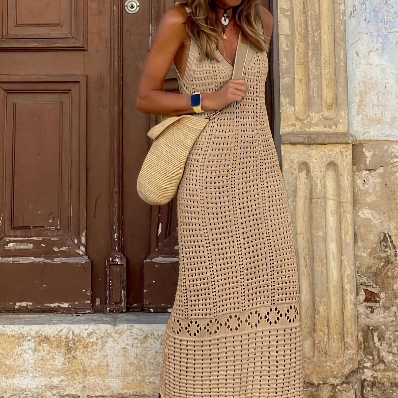 TEMU Women's Plus Size Cut-out Cover-up Sleeveless Solid Color Sexy Tank Dress Maxi Dress